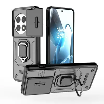 Obrázok produktu pre Ochranné puzdro s prstencovým držiakom pre OnePlus 13 s vysúvacou kamerou, z TPU a PC, čierne