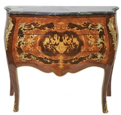 Image de Casa Padrino Commode Baroque Marron avec plateau en marbre vert 3 tiroirs - Commode Empire