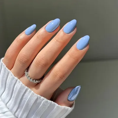Image de Ongles factices courts, couleur bleu bébé, en acrylique ou gel, lot de 24 pièces