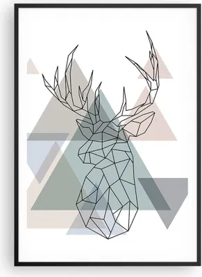Produktbild von Gerahmtes Poster - Schwarzer Rahmen - Hirsch Abstraktion - 70x100 cm - Wand Bild - Wanddeko - Wandbilder - Kunstposter - Wandposter - Bilderrahmen - Bilder - Kunstdruck - Wandbild - P2BPA70x100-3909