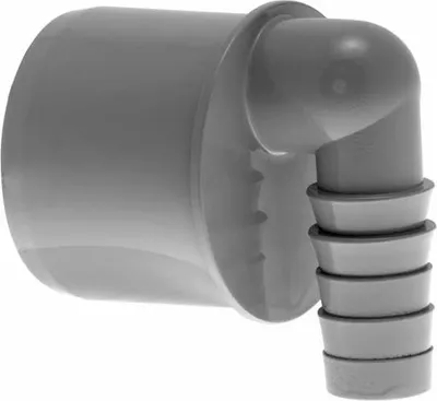 A close-up studio shot of a gray plastic pipe fitting.