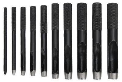 Immagine prodotto di Set da 10 pezzi per il fai da te in pelle con punzoni per fori ciechi, punzoni per cinture da 1 mm a 10 mm