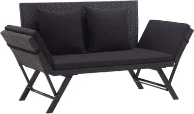 Obrázok produktu pre Záhradná lavica s vankúšmi čierna 176 cm polyratanová