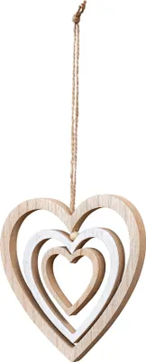 Produktbild von Deko Herz Mobile H15cm Windspiel MDF Holz Natur Weiß Holzherz Hängedeko Deko