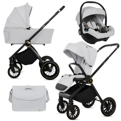 Zdjęcie produktu dla BabyLux® Wielofunkcyjny Wózek Dziecięcy 3w1 ROSSO, Kolor Srebrny, Gondola, Spacerówka, Fotelik Samochodowy, Akcesoria, Lekki i Kompaktowy