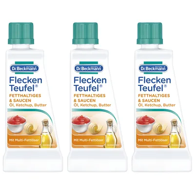 Produktbild von Dr. Beckmann Fleckenteufel Fetthaltiges & Saucen - Fleckentferner gegen Fettflecken, Schokoladen Flecken uvm. 3x 50 ml