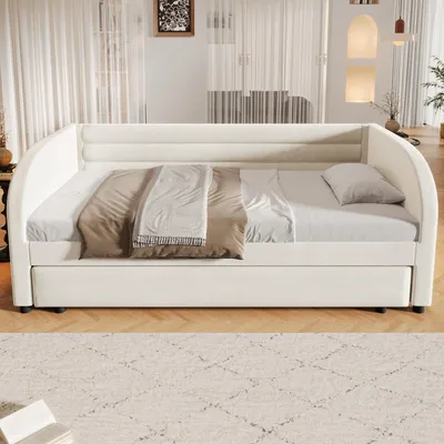 Produktbild von MODFU Tagesbett 90x200 mit Ausziehbett,Daybett mit LED und Lattenrost,Kinderbett mit Kopf- und Seitenteilen,ohne Matratze,Weiß