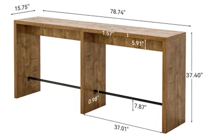 Image de Table d'appoint étroite et longue - Table haute de 200 cm pour 4 personnes - Plateau rectangulaire en bois - Structure en fer - Idéale pour la maison et la restauration - Couleur : kaki foncé