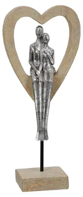 Produktbild von Gilde Skulptur, Herz, "Aroha", Paarmotiv, Kunstharz, braun, silberfarben, VE 3, L. 7 cm, B. 14.5 cm, H. 34 cm 21499 4063387214992