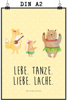 Produktbild von Mr. & Mrs. Panda Bild Waldtiere Aloha DIN A2 - Gelb Pastell - Geschenk, Igel, Bär, drucke, Musik, wanddeko, Hase, Lustige Sprüche, Wald, Wandbild, Plakat, Kunstdruck