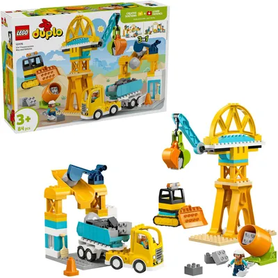 Produktbild von LEGO DUPLO 3-in-1 Baustelle mit Baufahrzeugen - Kleinkinder Lernspielzeug zur Förderung der Feinmotorik - inkl. Lastwagen, Kränen und Baggern - Geschenk für Jungen und Mädchen ab 3 Jahren - 10476