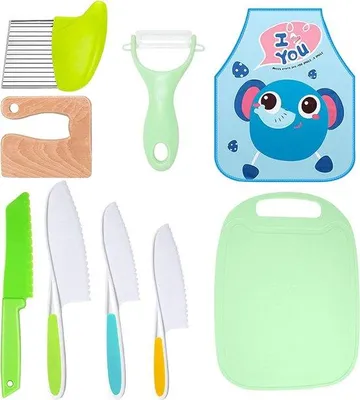 Produktbild von Kinderkeukenmesensatz mit Holmesser, Kunststoffmessersatz, Krokodilgrün
