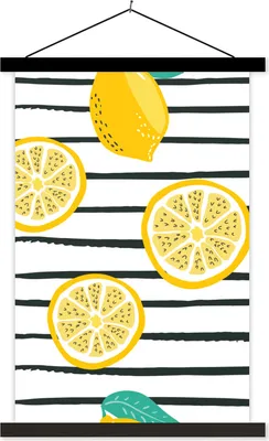 Produktbild von MuchoWow® Textilposter Sommer - Zitronen - Pastell 60x90 cm mit schwarzem Rahmen - Poster Wohnzimmer