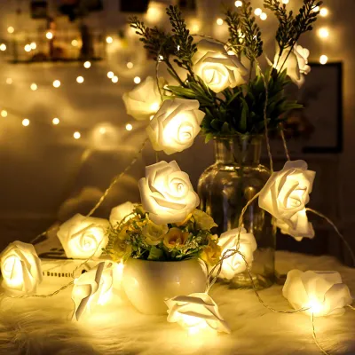 Image de Guirlande lumineuse LED avec motif de roses, lumière blanche chaude, pour les mariages, les fêtes et les décorations