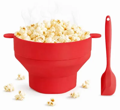 Image de Machine à pop-corn pliable - Avec couvercle - Pour micro-ondes - Rouge