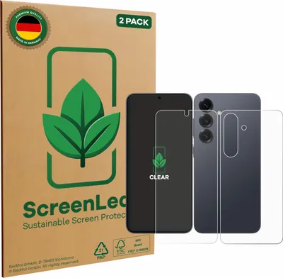 Produktbild von 2x ScreenLeaf Schutzfolie für Samsung Galaxy S25 Enterprise Edition (Display+Rückseite) nachhaltiger Displayschutz Display Schutz Folie Klar Transparent
