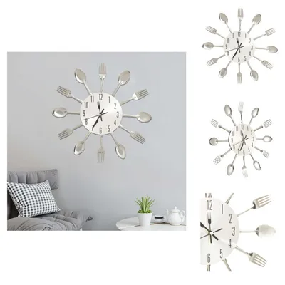 Image de vidaXL Horloge murale avec cuillère et fourchette Design Argent 31 cm Aluminium - Horloges murales