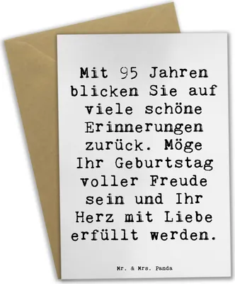 Produktbild von Mr. & Mrs. Panda Grußkarte Spruch 95. Geburtstag Erinnerungen - Weiß - Geschenk, Liebe, Grußkarten, hochzeitskarten, osterkarten, handgefertigte Geschenke, Weisheit