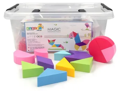 Immagine prodotto di Tangram magnetico – Magic Big Tangram 100 pezzi (elementi da 4,5-7 cm, plastica leggera, forme colorate, incl. 14 istruzioni) – dai 3 anni in su,  e EN71