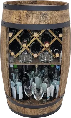 Productafbeelding van Bar met wijnrek. Wijnrek - Houten bar in de vorm van een vat, 80x50 cm. Mini-bar, whiskybar, bar in de vorm van een vat, houten bar