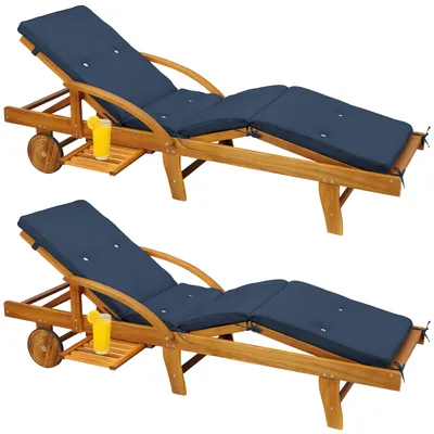 Immagine prodotto di CASARIA® Set da 2 Lettino Prendisole in Legno Acacia incl. Cuscino Portata 320kg 2 Persone Sdraio da Giardino Terrazza Balcone Pieghevole con Ruote 195x55cm