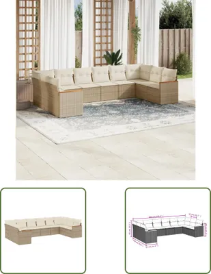 Produktbild von The Living Store 10-tlg. Garten-Sofagarnitur mit Kissen Beige Poly Rattan
