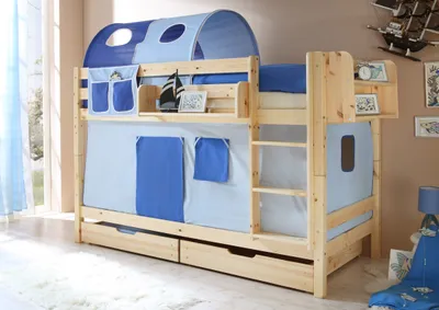 Produktbild von Etagenbett "Marcel" Kiefer Natur Classic (Hellblau-Dunkelblau)