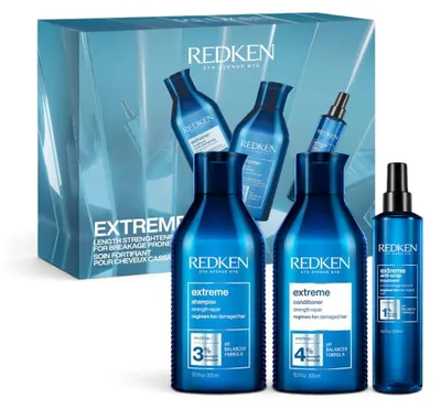 Immagine prodotto di Set Redken Extreme per le feste: Shampoo 300 ml + Balsamo 300 ml + Trattamento anti-rottura 250 ml