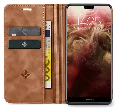 Produktbild von Handy Hülle für Huawei P20 Lite Klapphülle Bookcase Flip Cover Handy Tasche Etui Farbe: Hellbraun