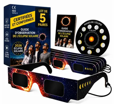 Image de Lunettes de soleil, éclipse solaire, 12 août 2026 – Norme ISO 12312-2 et marquage CE – Lot de 5, Sc