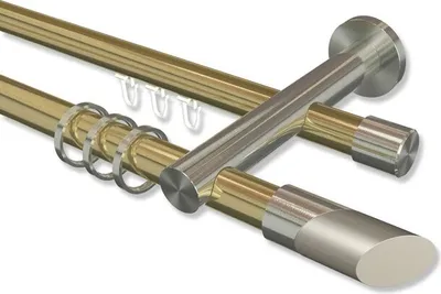 Produktbild von Interdeco Rundrohr-Innenlaufstange, Gardinenstange (Kombination) Messing-Optik / Edelstahl-Optik Modell Platon Verano, 20 mm Ø 2-läufig, 200 cm