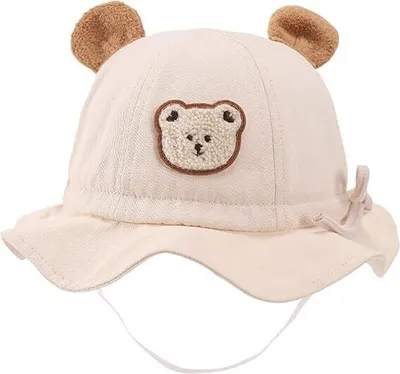 Produktbild von Niedlicher Bärengestickter Baby-Sonnenhut mit verstellbarem Riemen für Jungen und Mädchen, Säuglings-Sommer-Sonnenhut