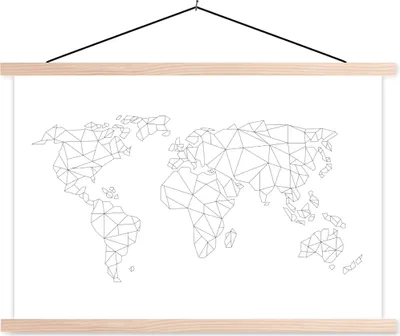 Produktbild von MuchoWow® Textilposter Weltkarte - Einfach - Schwarz - Weiß - Kinder - Jungen - Mädchen 60x40 cm mit holzfarbenen Rahmen - Bilder