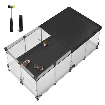 Produktbild von Songmics Kleintiergehege, für Kaninchen, Meerschweinchen & Hamster, modulares Design, 81-teilig, 144 x 74 x 57 cm, aus Kunststoff, Stahl & Oxford-Gewebe, mit atmungsaktivem, wasserresistentem Boden, Wolkenweiß halbtransparent