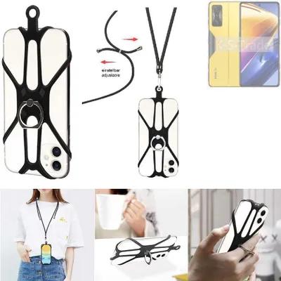 Produktbild von K-S-Trade 3in1 Handykette Handyband Handykordel Halsband Smartphone-Ring Handy-Ring kompatibel mit POCO F4 GT Fingerhalterung Handyring Tischständer