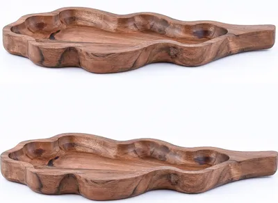 Image de lot de 2 plateaux de service en acacia Plateau à noix Leaf 30x14 cm