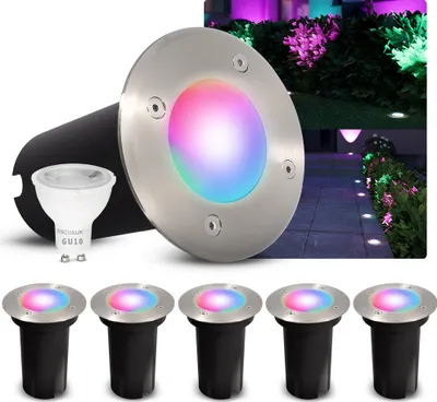 Produktbild von SSC-LUXon 6er-Set LED Bodeneinbaustrahler KALPA rund silber Bodenleuchte IP67 trittfest & befahrbar Smart LED RGB+W dimmbar