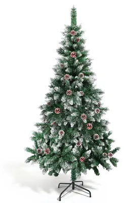 Produktbild von Eikuavons Weihnachtsbaum 180cm künstlich, beschneite Kunsttanne mit 28 Tannenzapfen, 500 Zweigspitzen und Metallständer