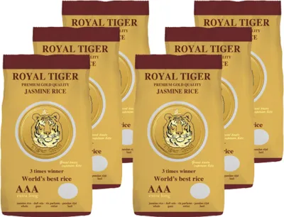 Produktbild von Royal Tiger Jasminreis Duftreis Premium Gold, 6x 1kg Beutel, Langkornreis