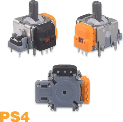 A collage of three images showing different views of a PS4 joystick module.