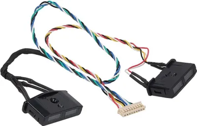 Two black sensors with wires and a connector, isolated on a white background.