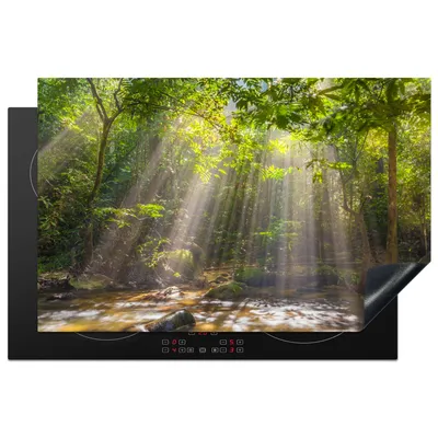 Produktbild von KitchenYeah© Herdabdeckplatte Sonnenstrahlen durch Laub , 81x52cm, Küche Deko, Glaskeramikkochfeld Herdabdeckung, Abdeckplatte fùr Kochfeld