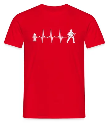 Produktbild von Spreadshirt Feuerwehrmann Feuerwehr Geschenk Herzschlag EKG Hydrant Männer T-Shirt, XL, Rot