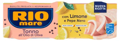 Produktbild von Thunfisch in Olivenöl mit Zitrone und schwarzem Pfeffer, 3 x 65 g – Rio Mare
