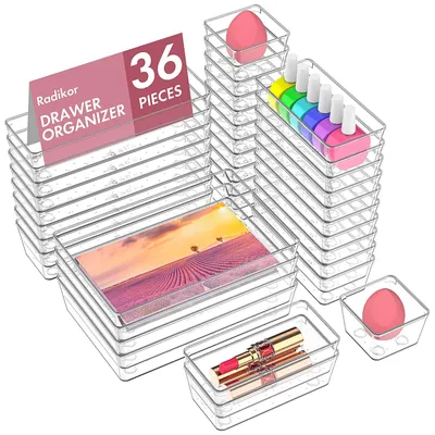 Schubladen-Organizer 36-teilig, 4 Größen, transparent, Kunststoff