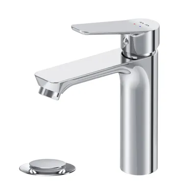 Produktbild von AM.PM Badarmatur mit Pop-Up Ablaufventil für Waschbecken Wasserhahn Bad Chrom Waschtischarmatur mit Ablaufgarnitur 1 1/4 Zoll Messing Ventil Ablauf