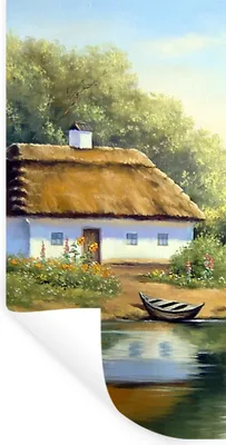 Produktbild von MuchoWow® Wandtattoo Wandsticker Wandaufkleber Malerei - Haus - Natur - Wasser - Ölfarbe 20x40 cm Selbstklebend und Repositionierbar - Selbstklebend - Fototapeten
