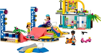 Produktbild von LEGO 41751 Friends Skatepark, Skateboard-Spielzeug für Mädchen und Jungen ab 6 Jahren, Mini-Puppen Spielset mit Roller und Rollstuhl, Geschenkidee