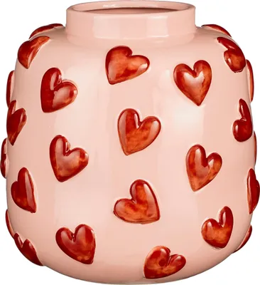 Produktbild von Mica Decorations Hearts Vase - H28 x Ø29 cm - Keramik - Rot, Rosa