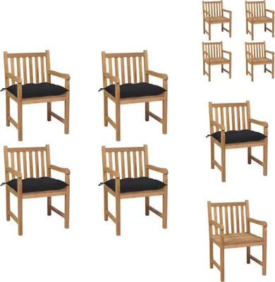 Immagine prodotto di vidaXL Sedie da giardino 4 pezzi con cuscini neri in legno massiccio teak - Sedie da giardino